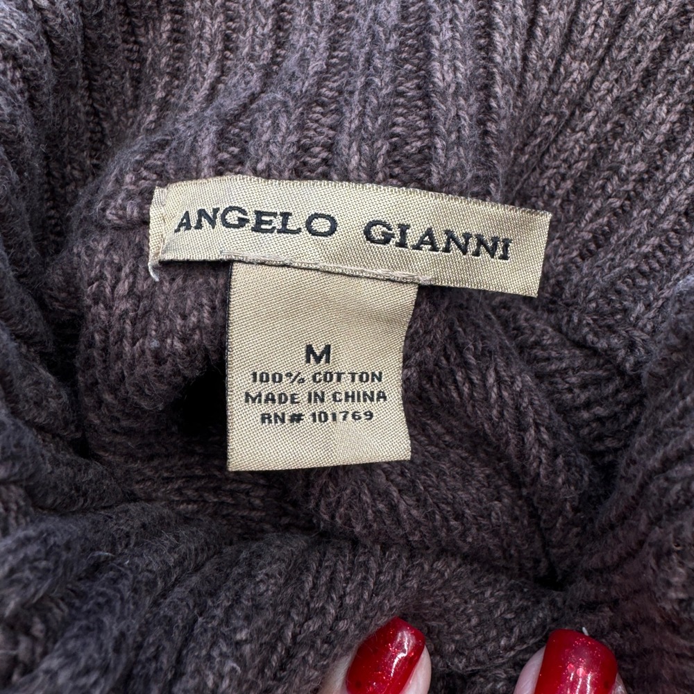 Angelo Gianni Men's Mock Neck Cable Knit Cotton Sweater Size M Chocolate Brown - Picture 4 of 7